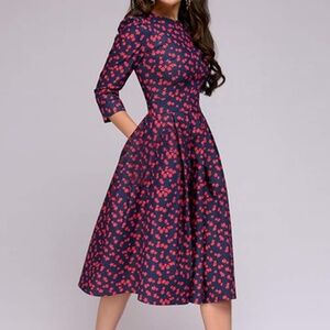 Simple Flavor Women's Floral Elegant Vintage Midi Dress - Brand New - Size XL